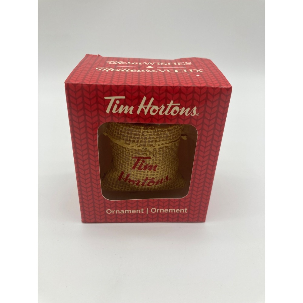 Tim Hortons 2016 Coffee Bean Sack Burlap Bag Christmas Ornament Warm Wishes